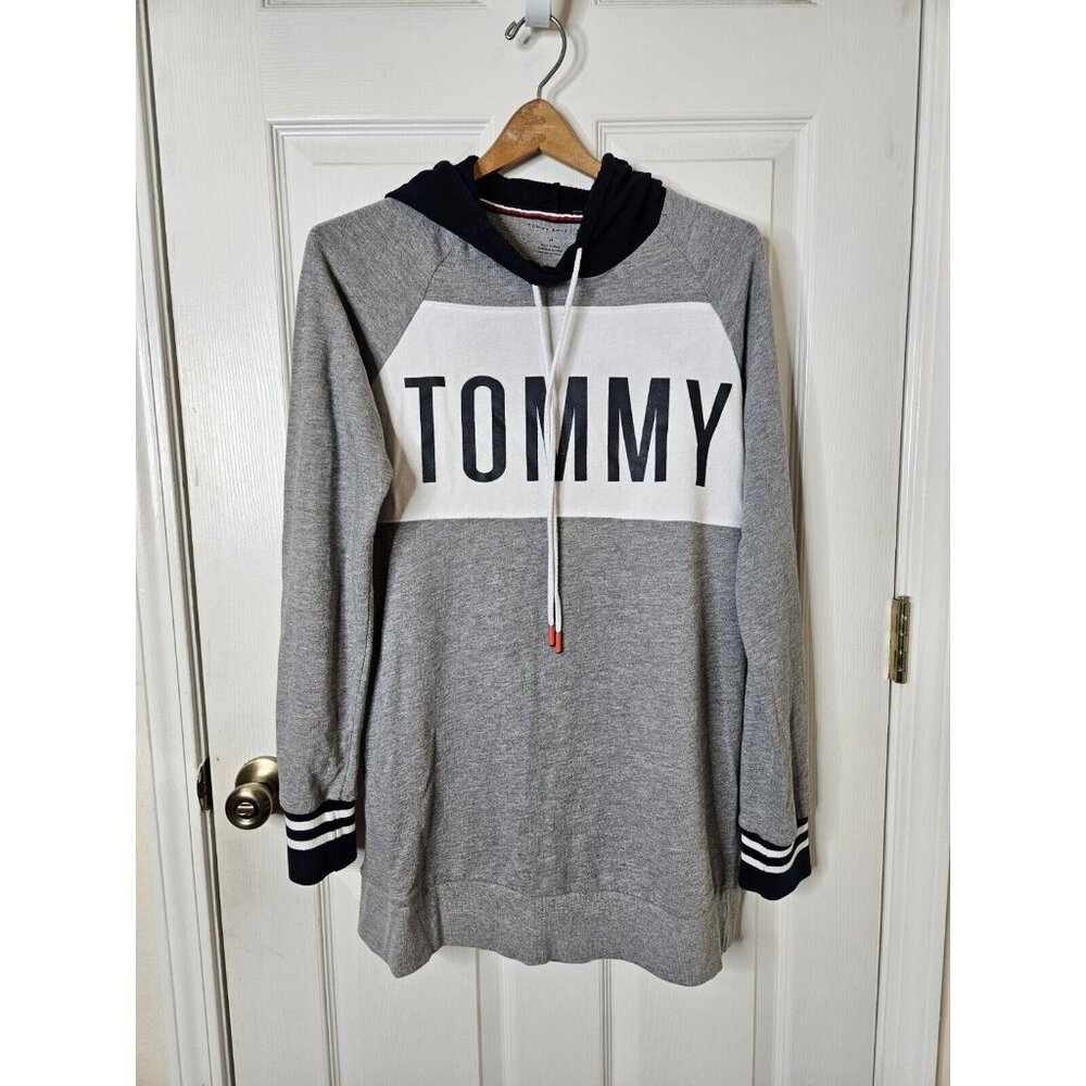 Tommy Hilfiger Hoodie Mens Medium Cotton Embroidered Spellout Rugby Pullover